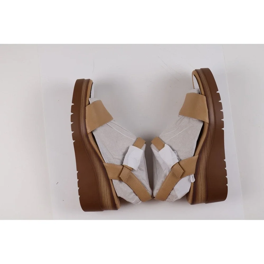 Naturalizer SOUL Graciela Wedge Sandals Birch Tan Solid 9.5M Leather NEW